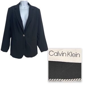 Calvin Klein Black Blazer Jacket Womens Sz 18W Single Button Career Office
